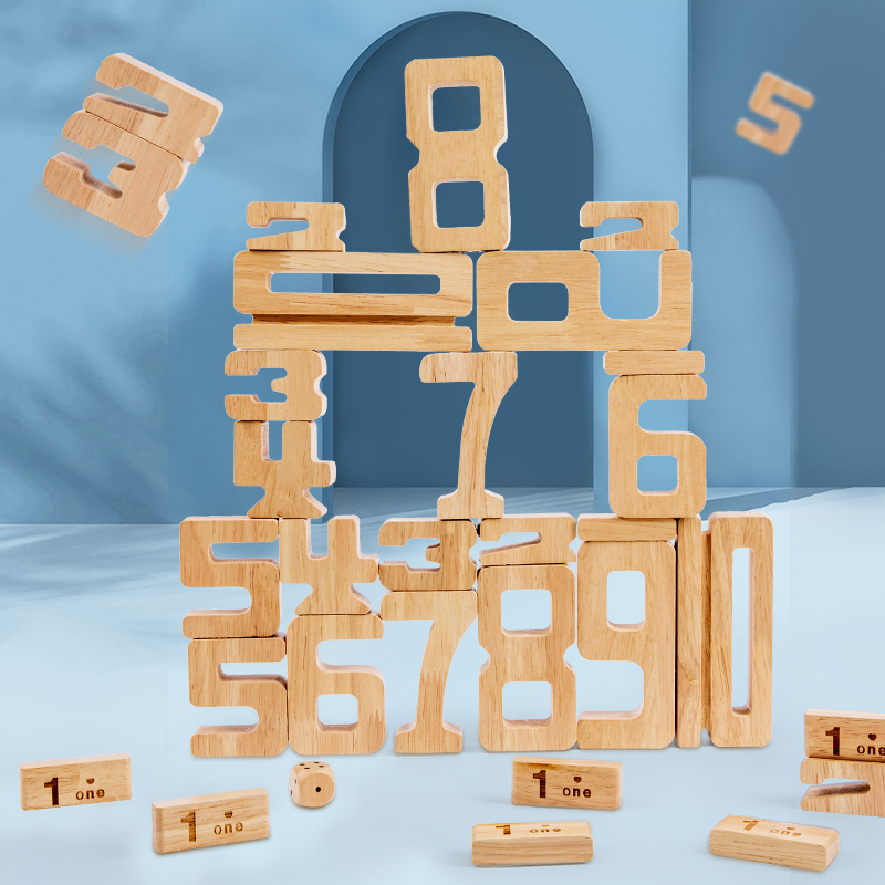 Wooden Blocks Stacking - 28 Pieces Of Wooden Number Stacking