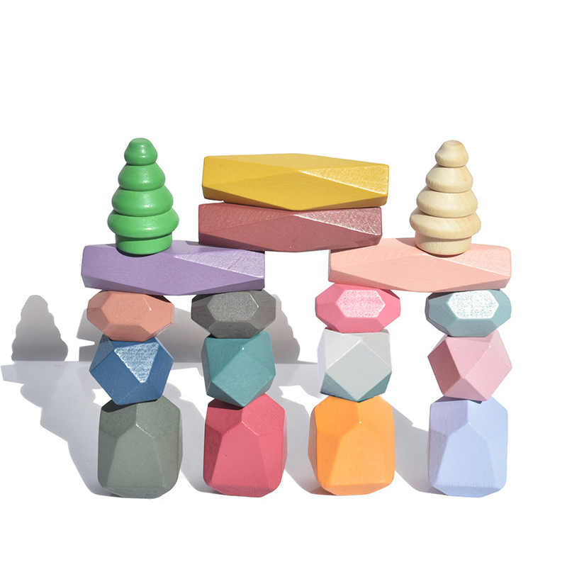 18 Pcs Wooden Stacking Rocks B - огляд і ціна Wooden Blocks Stacking