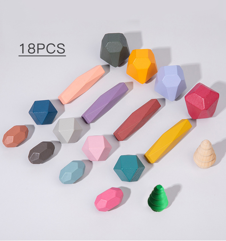 18 Pcs Wooden Stacking Rocks B - огляд і ціна Wooden Blocks Stacking